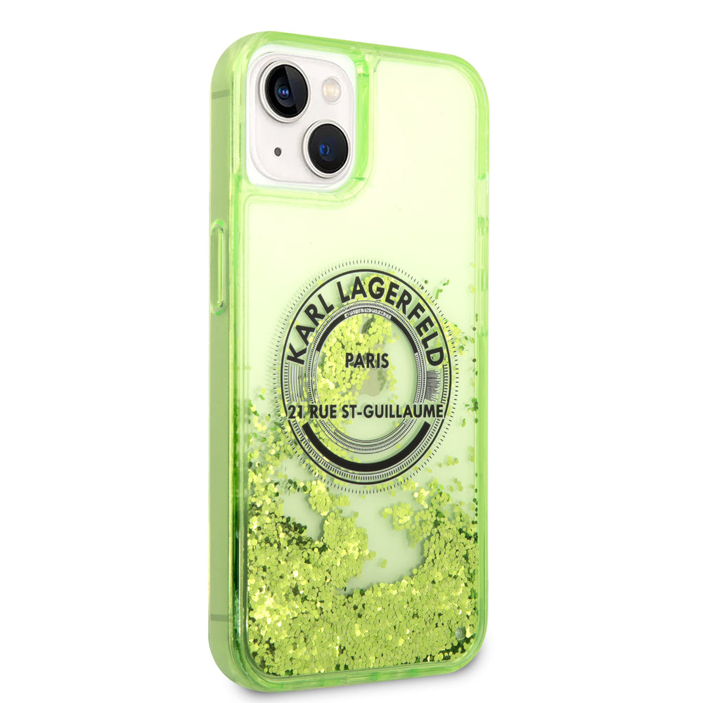 Karl Lagerfeld iPhone 14 en iPhone 13 Backcover hoesje - Glitter RSG - Groen-Hoesjes-Ilumina Benelux