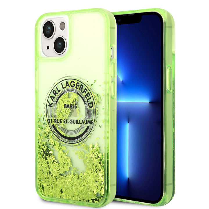 Karl Lagerfeld iPhone 14 en iPhone 13 Backcover hoesje - Glitter RSG - Groen-Hoesjes-Ilumina Benelux