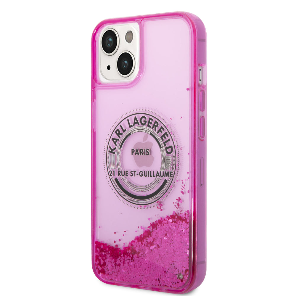 Karl Lagerfeld iPhone 14 en iPhone 13 Backcover hoesje - Glitter RSG - Roze-Hoesjes-Ilumina Benelux