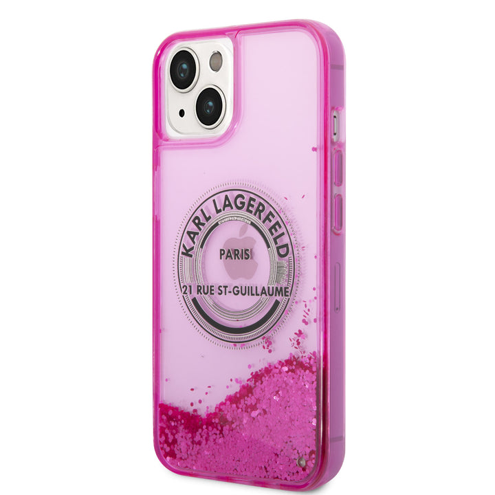Karl Lagerfeld iPhone 14 en iPhone 13 Backcover hoesje - Glitter RSG - Roze-Hoesjes-Ilumina Benelux