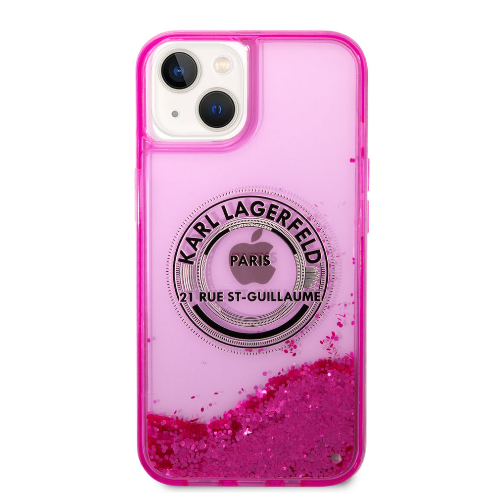 Karl Lagerfeld iPhone 14 en iPhone 13 Backcover hoesje - Glitter RSG - Roze-Hoesjes-Ilumina Benelux