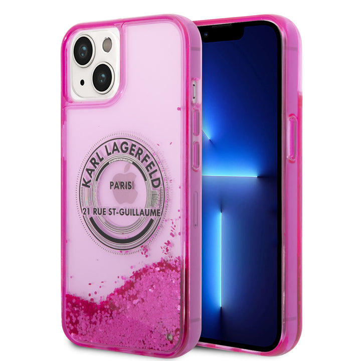 Karl Lagerfeld iPhone 14 en iPhone 13 Backcover hoesje - Glitter RSG - Roze-Hoesjes-Ilumina Benelux