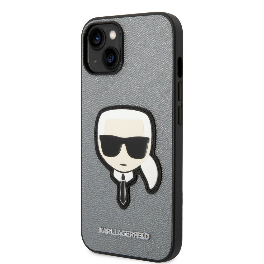 Karl Lagerfeld iPhone 14 en iPhone 13 Backcover hoesje - Karl Head Patch - Zilver-Hoesjes-Ilumina Benelux