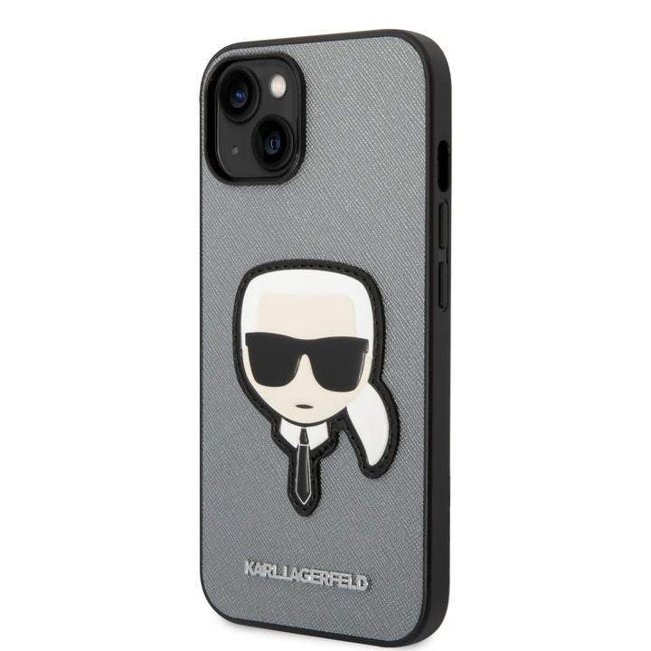 Karl Lagerfeld iPhone 14 en iPhone 13 Backcover hoesje - Karl Head Patch - Zilver-Hoesjes-Ilumina Benelux