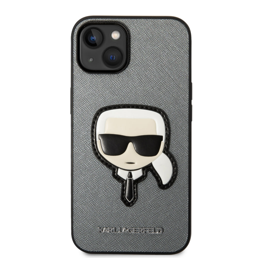 Karl Lagerfeld iPhone 14 en iPhone 13 Backcover hoesje - Karl Head Patch - Zilver-Hoesjes-Ilumina Benelux