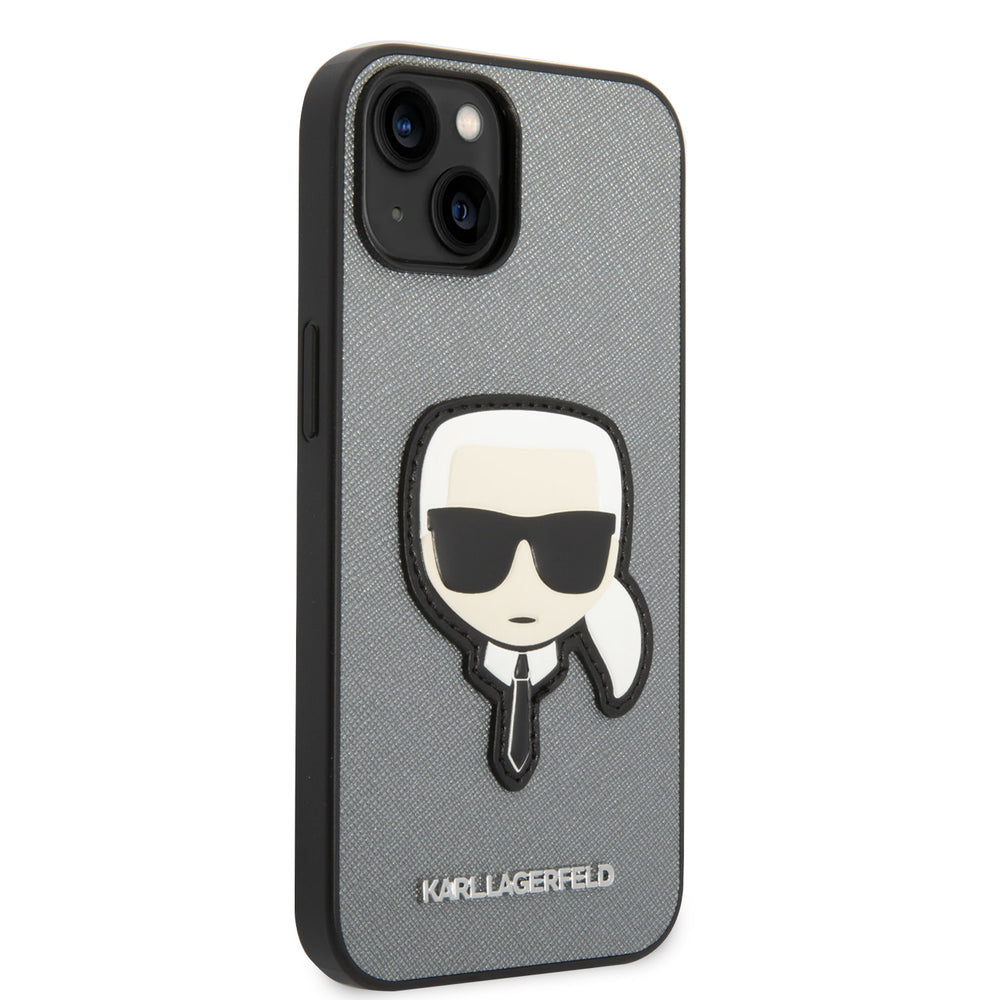 Karl Lagerfeld iPhone 14 en iPhone 13 Backcover hoesje - Karl Head Patch - Zilver-Hoesjes-Ilumina Benelux