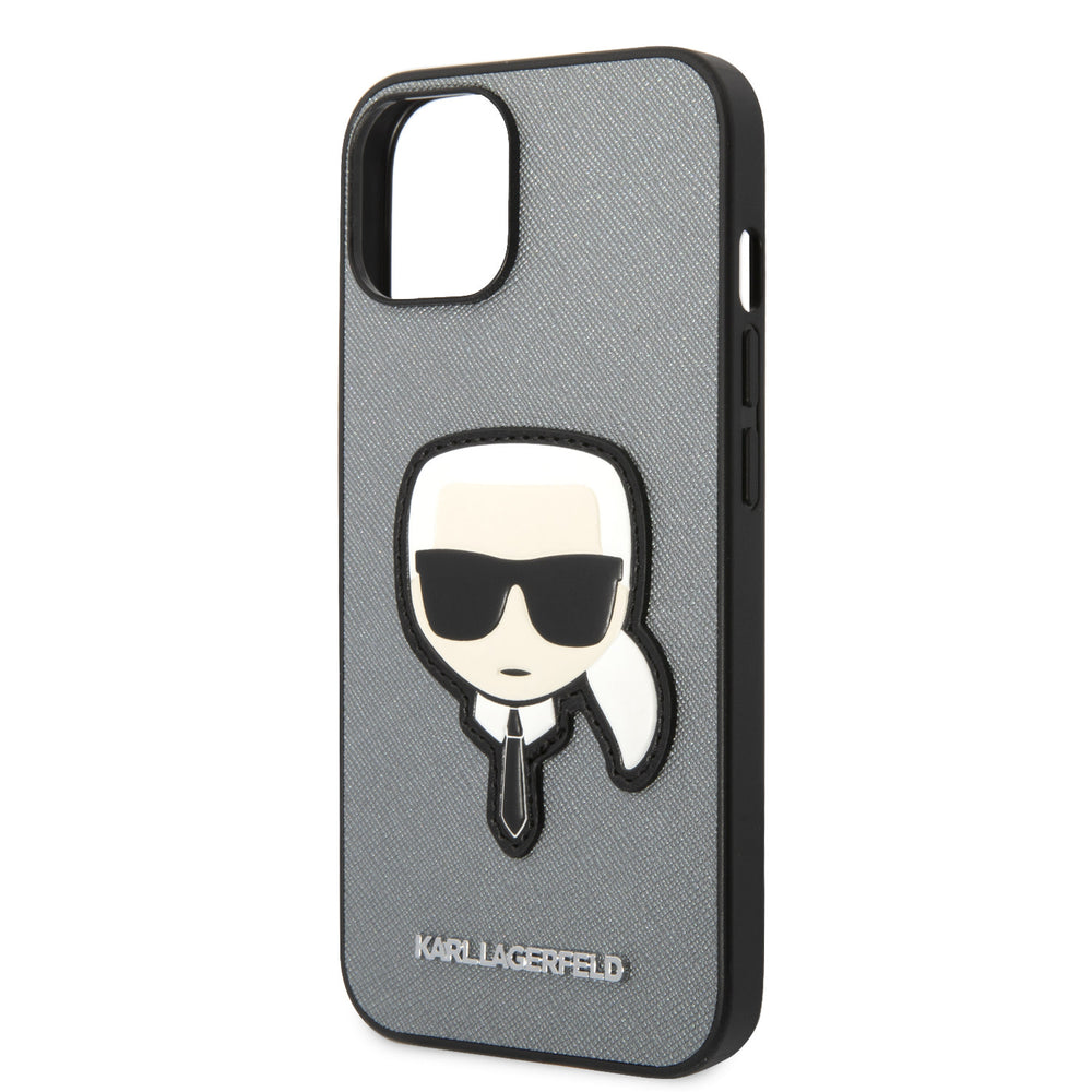 Karl Lagerfeld iPhone 14 en iPhone 13 Backcover hoesje - Karl Head Patch - Zilver-Hoesjes-Ilumina Benelux