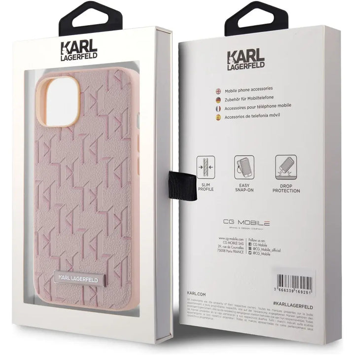 Karl Lagerfeld iPhone 14 en iPhone 13 Magsafe - Monogram Metal Logo - Roze-Hoesjes-Ilumina Benelux