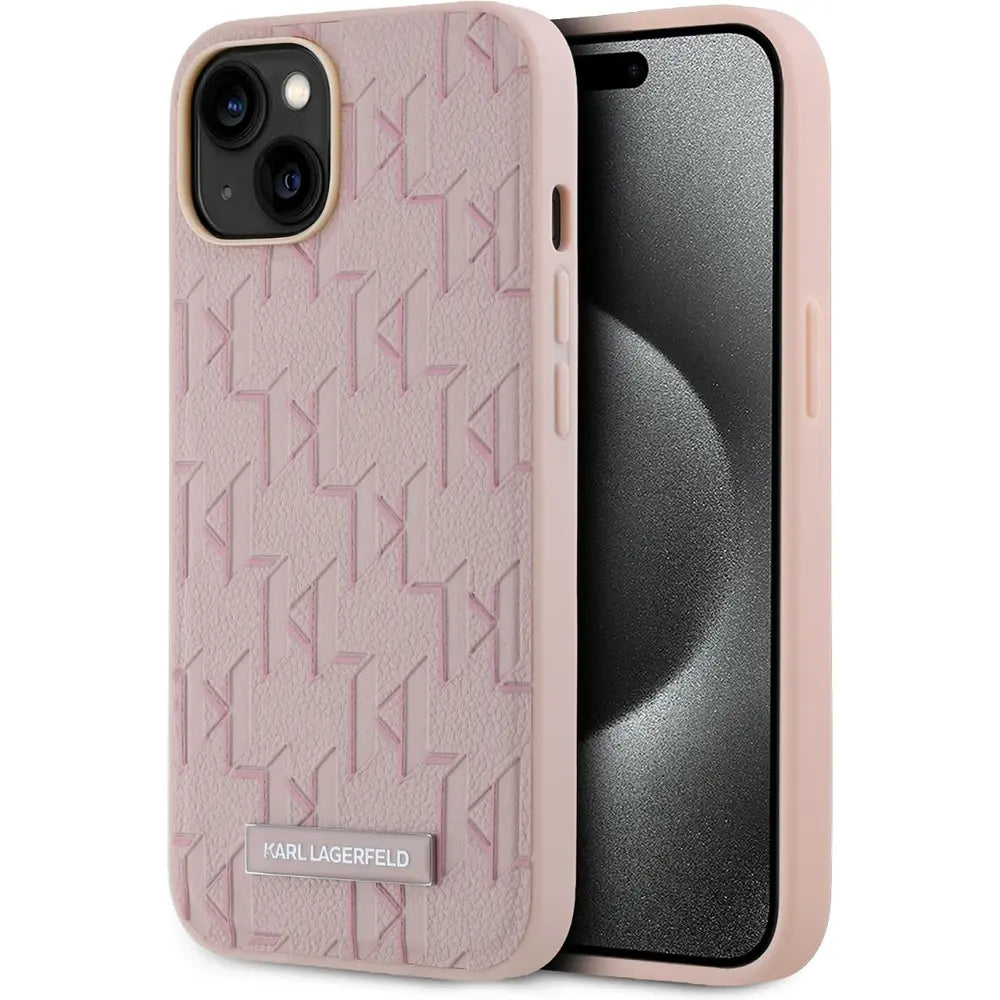 Karl Lagerfeld iPhone 14 en iPhone 13 Magsafe - Monogram Metal Logo - Roze-Hoesjes-Ilumina Benelux