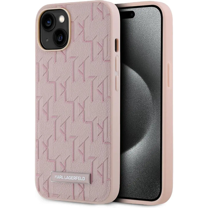 Karl Lagerfeld iPhone 14 en iPhone 13 Magsafe - Monogram Metal Logo - Roze-Hoesjes-Ilumina Benelux