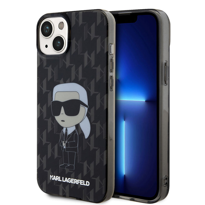Karl Lagerfeld iPhone 15 & 14 Plus Hardcase hoesje - Ikonik Monogram - Zwart-Hoesjes-Ilumina Benelux