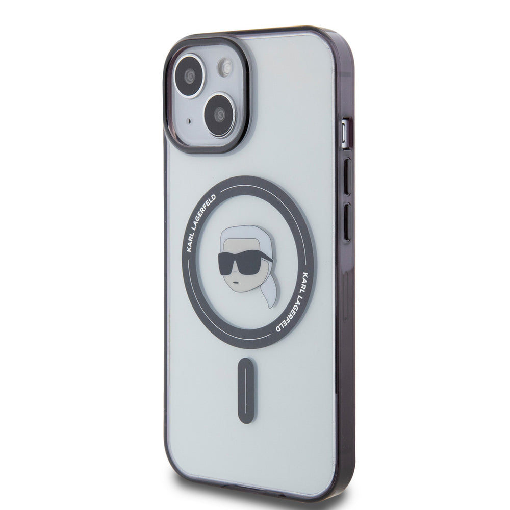 Karl Lagerfeld iPhone 15 & 14 Plus Hardcase hoesje - Magsafe compatible - Karl's Head - Transparant-Hoesjes-Ilumina Benelux
