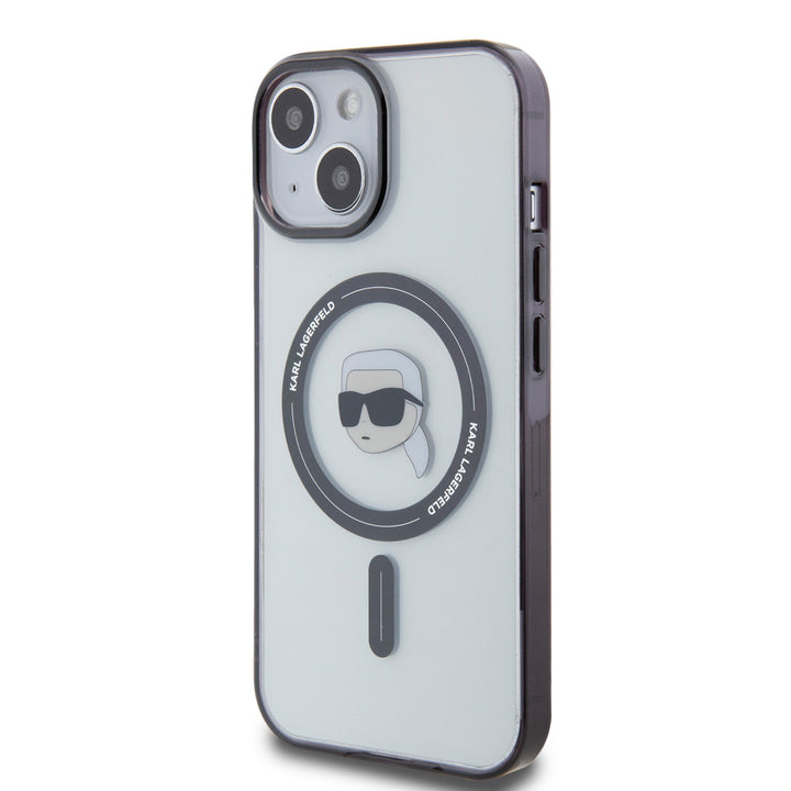 Karl Lagerfeld iPhone 15 & 14 Plus Hardcase hoesje - Magsafe compatible - Karl's Head - Transparant-Hoesjes-Ilumina Benelux