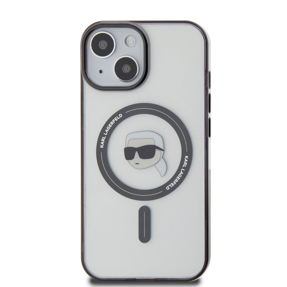Karl Lagerfeld iPhone 15 & 14 Plus Hardcase hoesje - Magsafe compatible - Karl's Head - Transparant-Hoesjes-Ilumina Benelux
