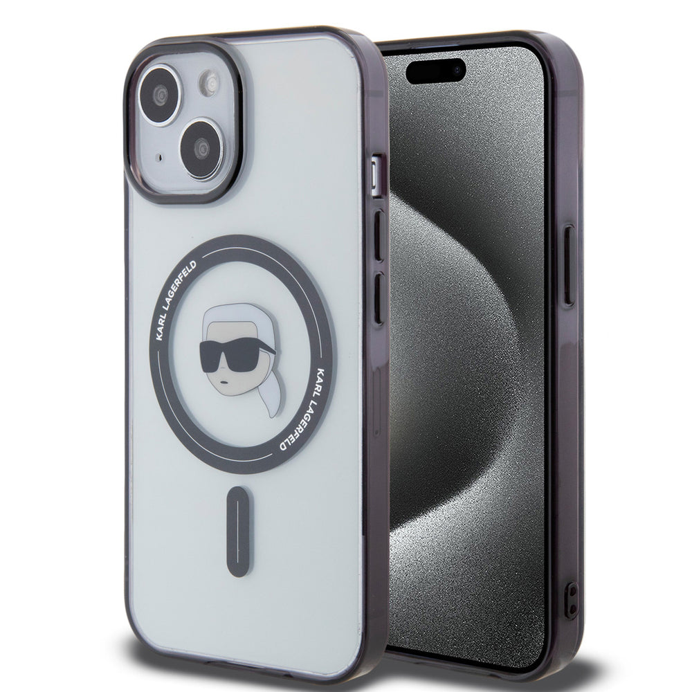 Karl Lagerfeld iPhone 15 & 14 Plus Hardcase hoesje - Magsafe compatible - Karl's Head - Transparant-Hoesjes-Ilumina Benelux