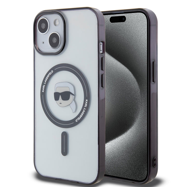 Karl Lagerfeld iPhone 15 & 14 Plus Hardcase hoesje - Magsafe compatible - Karl's Head - Transparant-Hoesjes-Ilumina Benelux