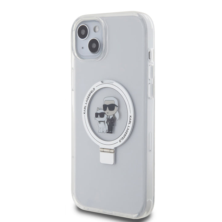 Karl Lagerfeld iPhone 15 & 14 Plus Hardcase hoesje - Magsafe compatible - Ringstand - K&C - Wit-Hoesjes-Ilumina Benelux