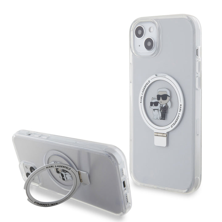 Karl Lagerfeld iPhone 15 & 14 Plus Hardcase hoesje - Magsafe compatible - Ringstand - K&C - Wit-Hoesjes-Ilumina Benelux