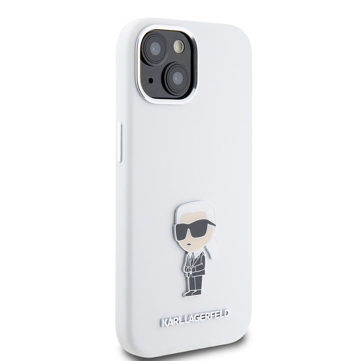 Karl Lagerfeld iPhone 15 Backcover hoesje Ikonik metal pin - Wit-Hoesjes-Ilumina Benelux