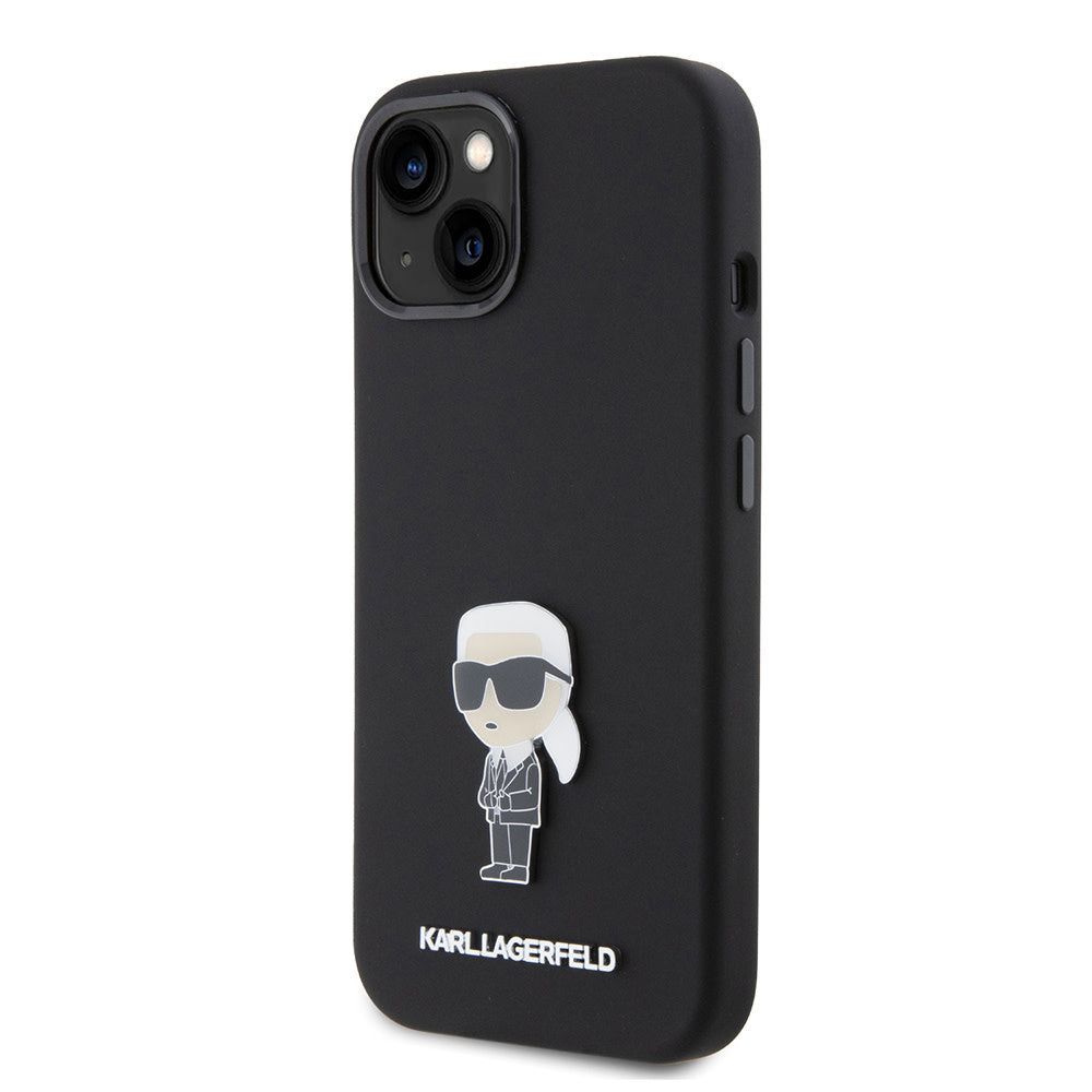 Karl Lagerfeld iPhone 15 Backcover hoesje Ikonik metal pin - Zwart-Hoesjes-Ilumina Benelux