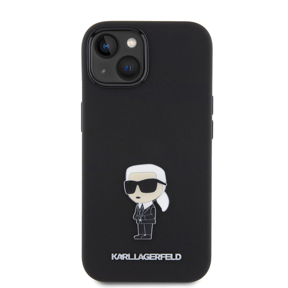 Karl Lagerfeld iPhone 15 Backcover hoesje Ikonik metal pin - Zwart-Hoesjes-Ilumina Benelux