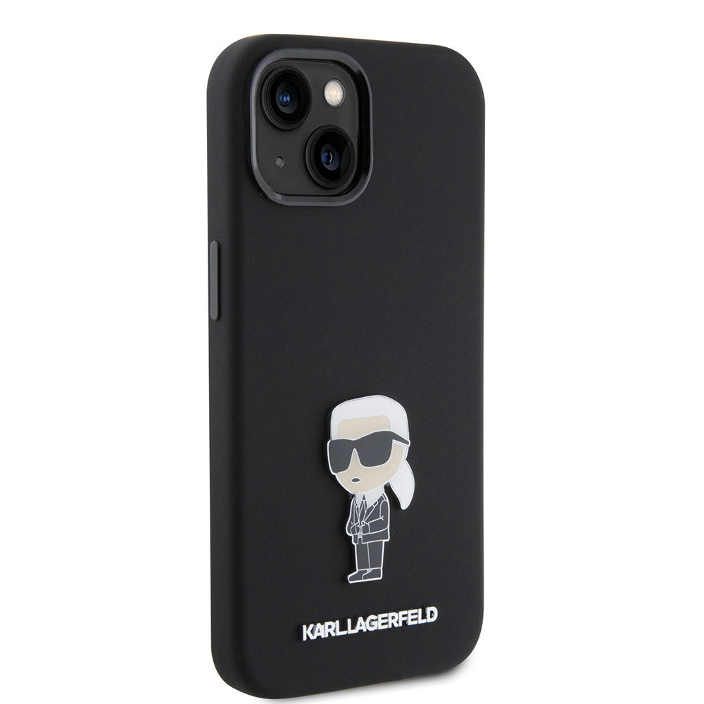 Karl Lagerfeld iPhone 15 Backcover hoesje Ikonik metal pin - Zwart-Hoesjes-Ilumina Benelux