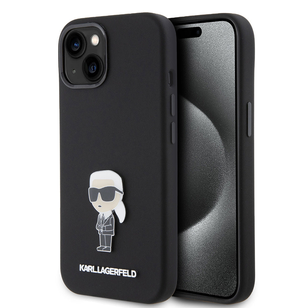 Karl Lagerfeld iPhone 15 Backcover hoesje Ikonik metal pin - Zwart-Hoesjes-Ilumina Benelux