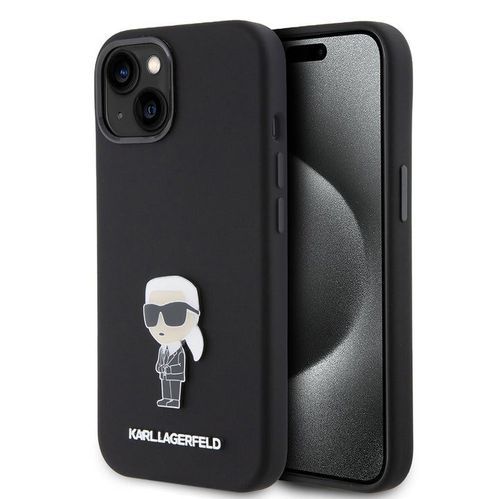 Karl Lagerfeld iPhone 15 Backcover hoesje Ikonik metal pin - Zwart-Hoesjes-Ilumina Benelux