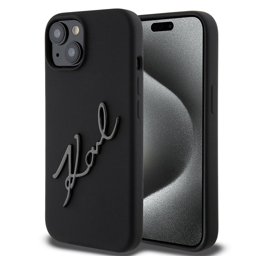 Karl Lagerfeld iPhone 15 Backcover hoesje KARL SCRIPT LOGO - Zwart-Hoesjes-Ilumina Benelux