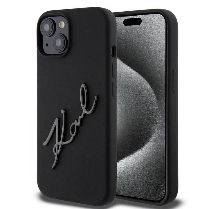 Karl Lagerfeld iPhone 15 Backcover hoesje KARL SCRIPT LOGO - Zwart-Hoesjes-Ilumina Benelux
