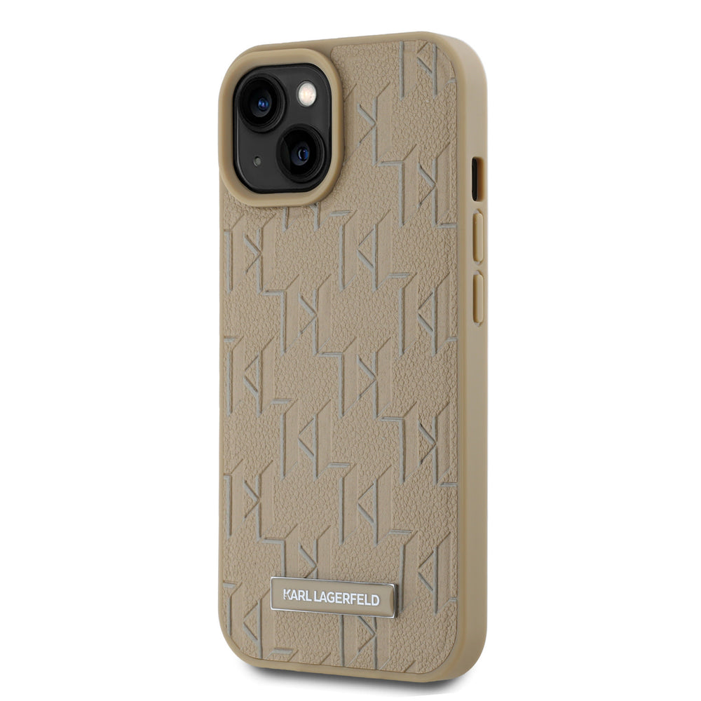Karl Lagerfeld iPhone 15 Backcover hoesje Magsafe pu - hot stamp - Beige-Hoesjes-Ilumina Benelux
