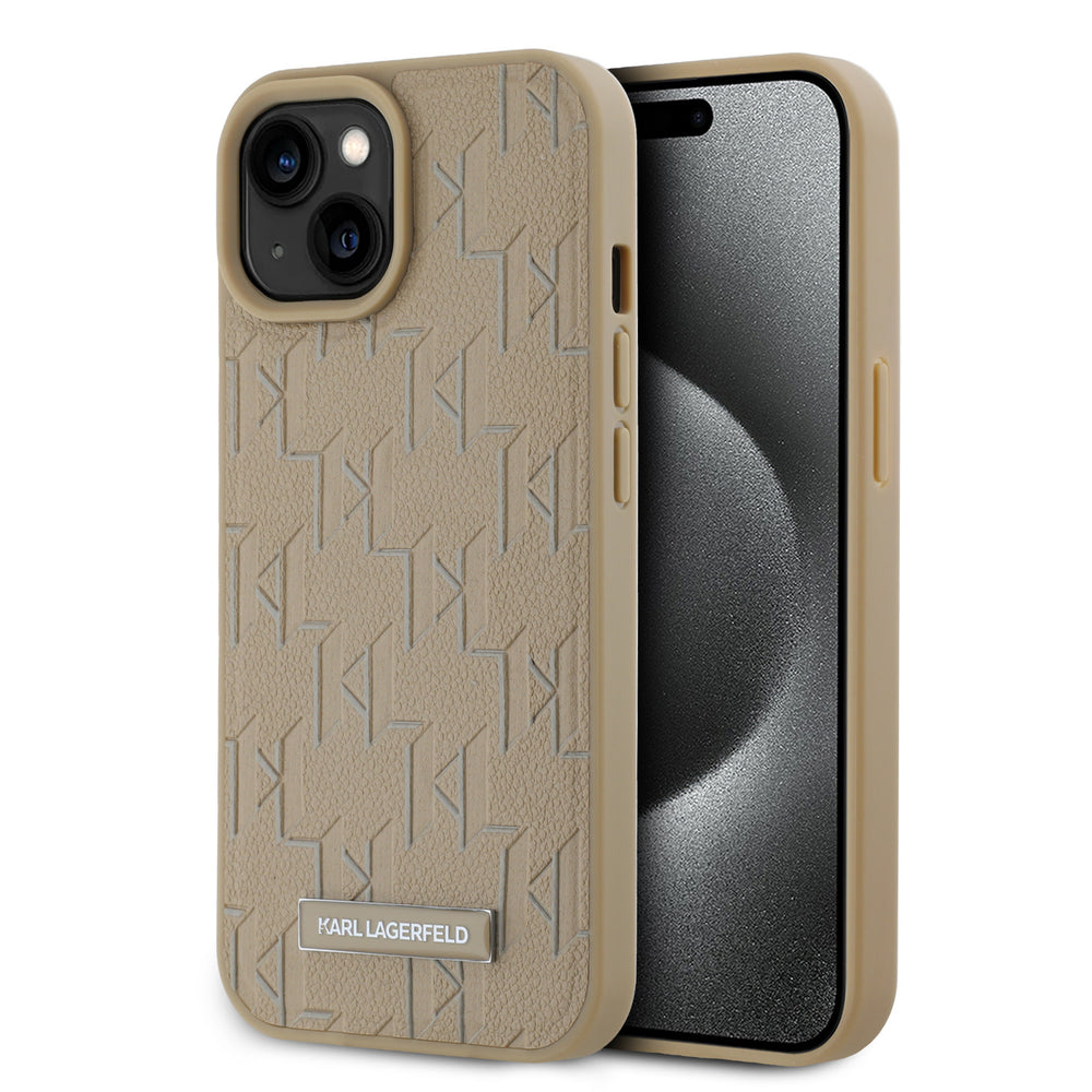Karl Lagerfeld iPhone 15 Backcover hoesje Magsafe pu - hot stamp - Beige-Hoesjes-Ilumina Benelux