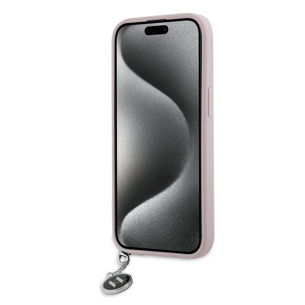 Karl Lagerfeld iPhone 15 Backcover hoesje Saffiano rhinestones and charm - Roze-Hoesjes-Ilumina Benelux