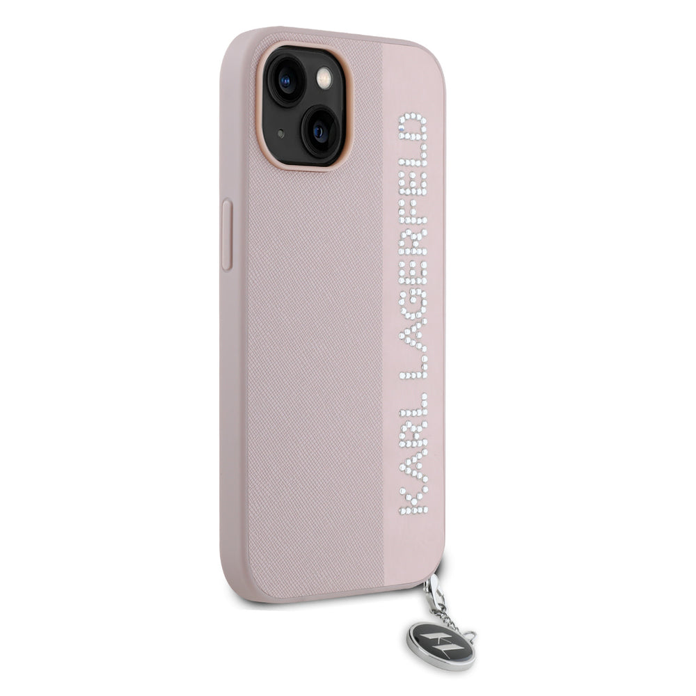 Karl Lagerfeld iPhone 15 Backcover hoesje Saffiano rhinestones and charm - Roze-Hoesjes-Ilumina Benelux