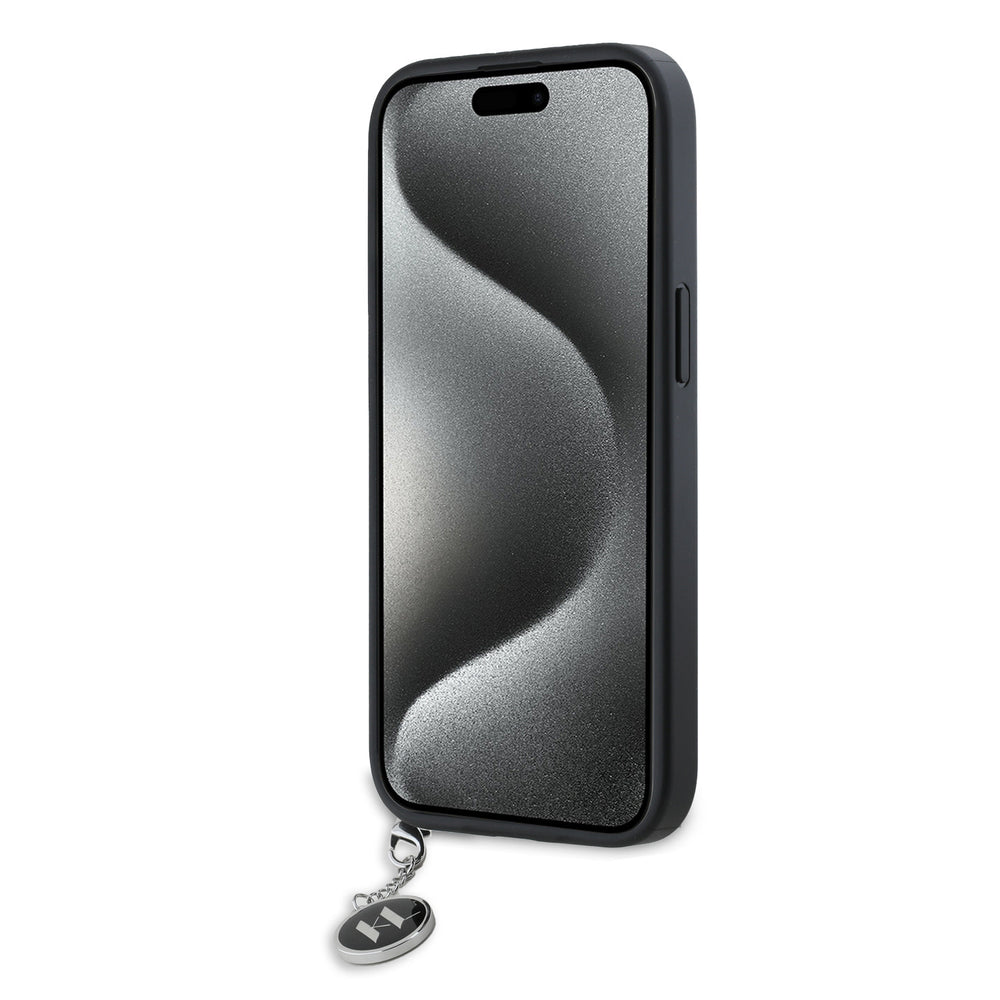 Karl Lagerfeld iPhone 15 Backcover hoesje Saffiano rhinestones and charm - Zwart-Hoesjes-Ilumina Benelux