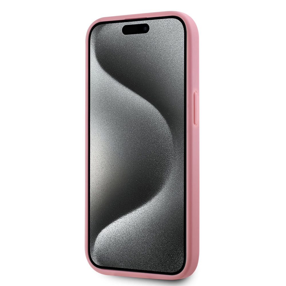 Karl Lagerfeld iPhone 15 Backcover hoesje Wrinkled - Metal signature - Roze-Hoesjes-Ilumina Benelux