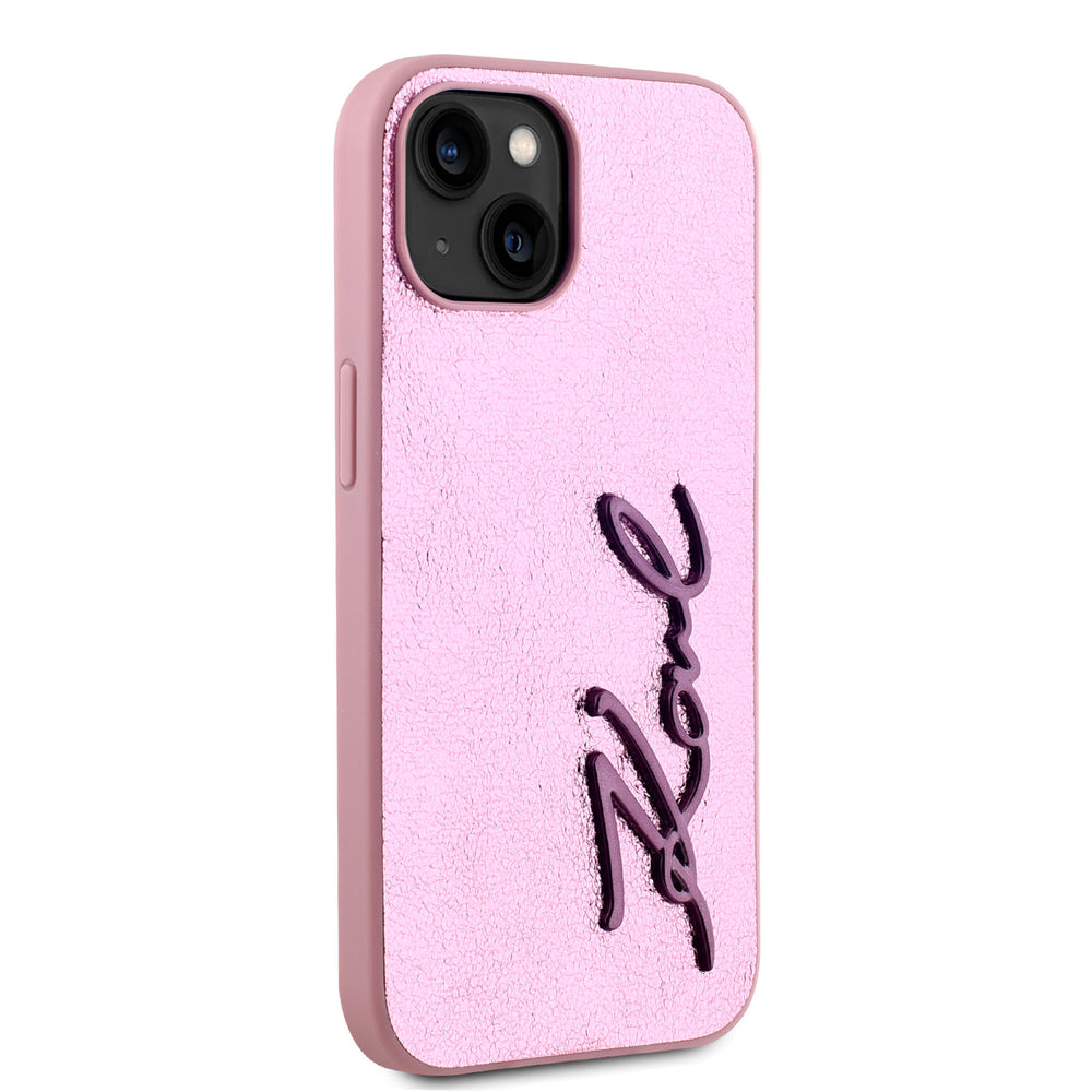 Karl Lagerfeld iPhone 15 Backcover hoesje Wrinkled - Metal signature - Roze-Hoesjes-Ilumina Benelux