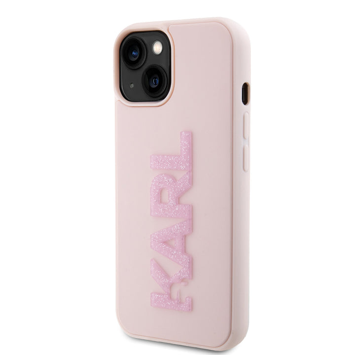 Karl Lagerfeld iPhone 15 Hardcase hoesje - 3D Glitter Logo - Roze-Hoesjes-Ilumina Benelux