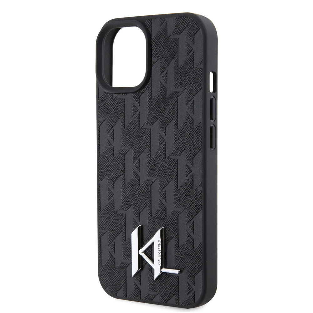 Karl Lagerfeld iPhone 15 Hardcase hoesje - Hot Stamp - KL Metal Logo - Monogram - Zwart-Hoesjes-Ilumina Benelux