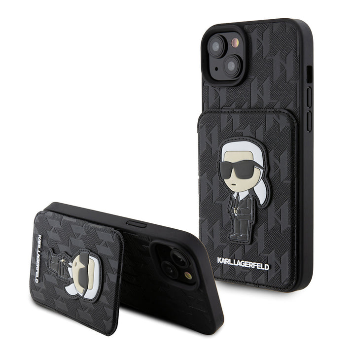 Karl Lagerfeld iPhone 15 Plus & 14 Plus Back Cover hoesje SAFFIANO CARDSLOT - Zwart-Hoesjes-Ilumina Benelux