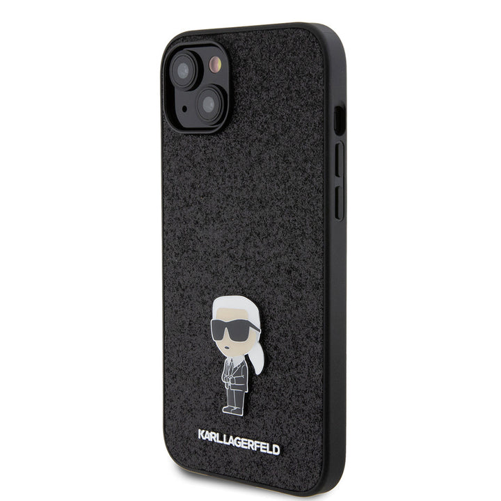 Karl Lagerfeld iPhone 15 Plus & 14 Plus Backcover hoesje IKONIK FIXED GLITTER - Zwart-Hoesjes-Ilumina Benelux