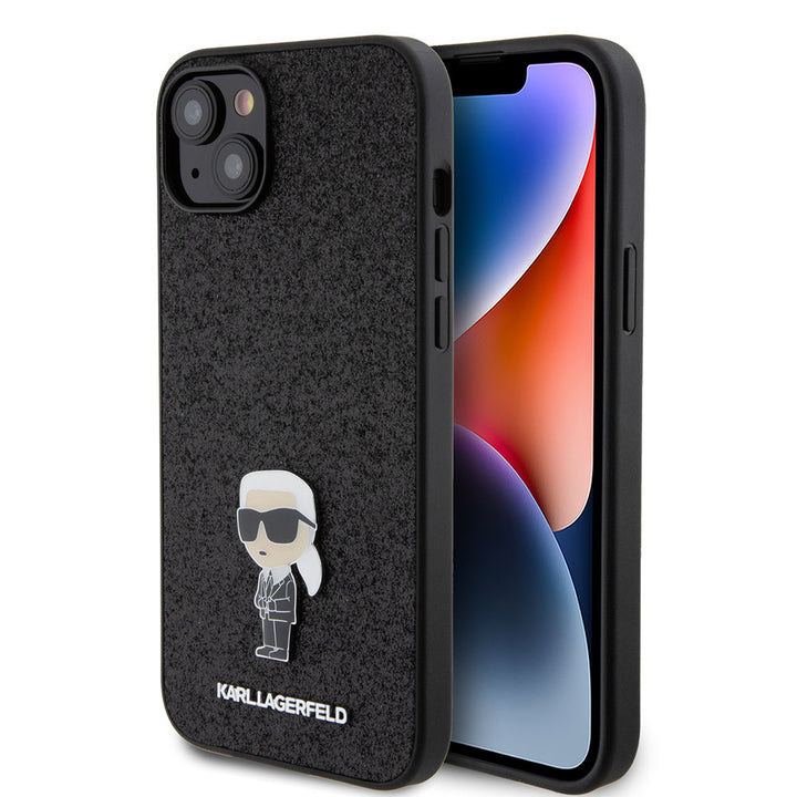 Karl Lagerfeld iPhone 15 Plus & 14 Plus Backcover hoesje IKONIK FIXED GLITTER - Zwart-Hoesjes-Ilumina Benelux