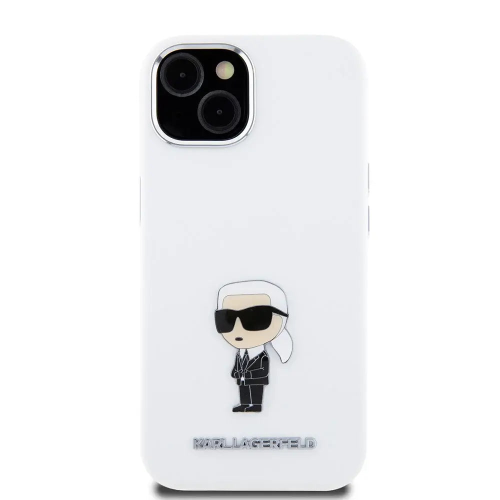 Karl Lagerfeld iPhone 15 Plus & 14 Plus Backcover hoesje Ikonik metal pin - Wit-Hoesjes-Ilumina Benelux