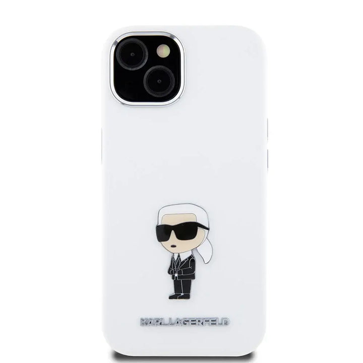 Karl Lagerfeld iPhone 15 Plus & 14 Plus Backcover hoesje Ikonik metal pin - Wit-Hoesjes-Ilumina Benelux