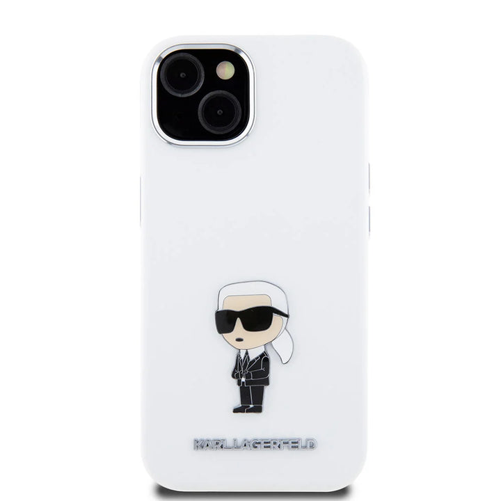 Karl Lagerfeld iPhone 15 Plus & 14 Plus Backcover hoesje Ikonik metal pin - Wit-Hoesjes-Ilumina Benelux