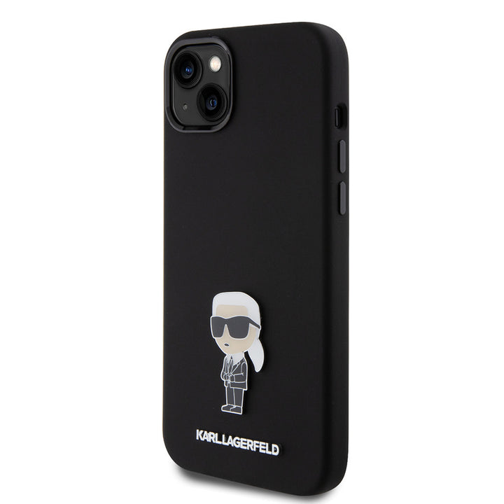 Karl Lagerfeld iPhone 15 Plus & 14 Plus Backcover hoesje Ikonik metal pin - Zwart-Hoesjes-Ilumina Benelux