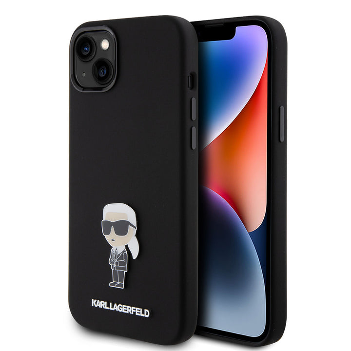 Karl Lagerfeld iPhone 15 Plus & 14 Plus Backcover hoesje Ikonik metal pin - Zwart-Hoesjes-Ilumina Benelux