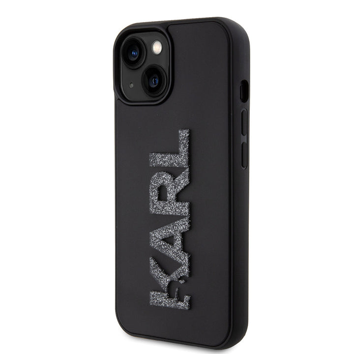 Karl Lagerfeld iPhone 15 Plus & iPhone 14 Plus Backcover hoesje 3D logo glitter - Zwart-Hoesjes-Ilumina Benelux