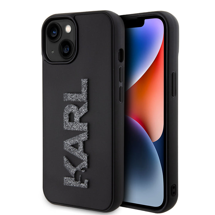 Karl Lagerfeld iPhone 15 Plus & iPhone 14 Plus Backcover hoesje 3D logo glitter - Zwart-Hoesjes-Ilumina Benelux