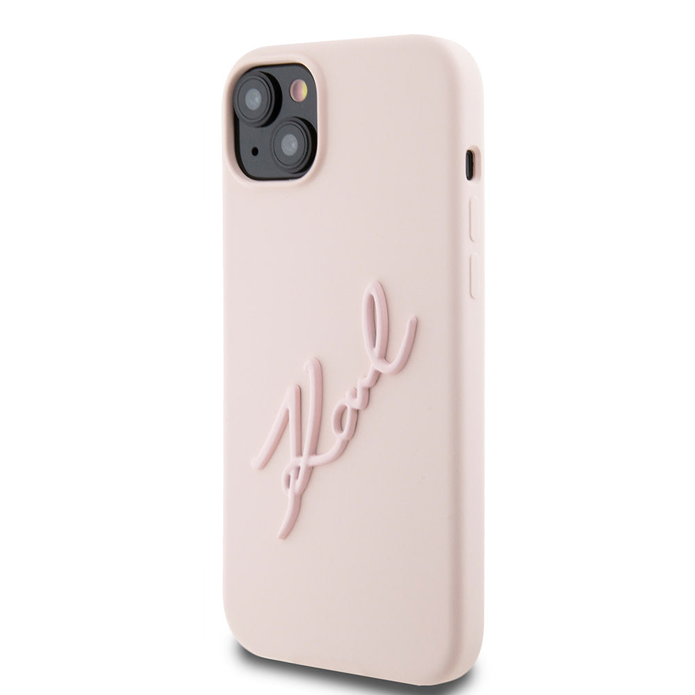 Karl Lagerfeld iPhone 15 Plus & iPhone 14 Plus Backcover hoesje Karl script logo - Roze-Hoesjes-Ilumina Benelux